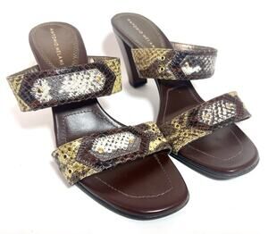 Antonio Melani Leather Snake Skin Print Chunky Heel Slide Sandals 8.5 M